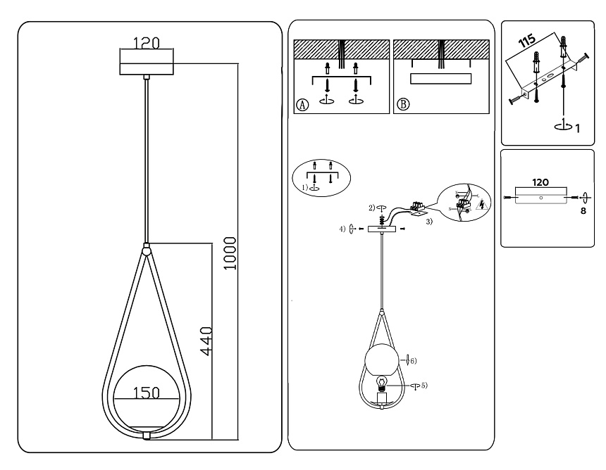TR2598 BK черный E27 max 60W D150*1000